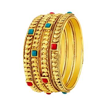Stylish Traditional Gold Plated Red & Green Kundan Bangle Set For Women 1