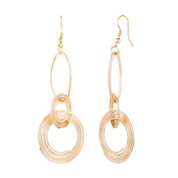 Sleek 3 Round Shape Gold Plated Drop Earring For Women 4