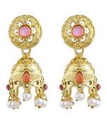 Modish Round Shape Pink Kundan Gold Plated Jhumki Earring For Women