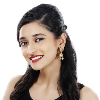 Modish Round Shape Pink Kundan Gold Plated Jhumki Earring For Women 2
