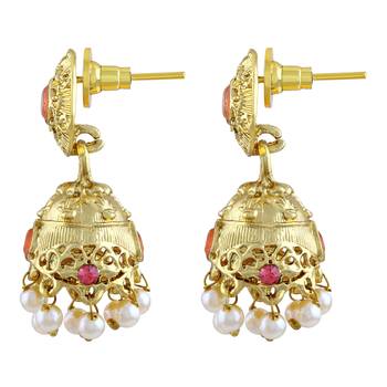 Modish Round Shape Pink Kundan Gold Plated Jhumki Earring For Women 3