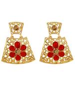 Luxurious Trazium Shape Filigree Gold Plated Drop Earring For Women
