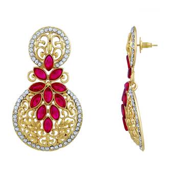 Resplendent Round Stone Filigree Gold Plated Drop Earring For Women 3