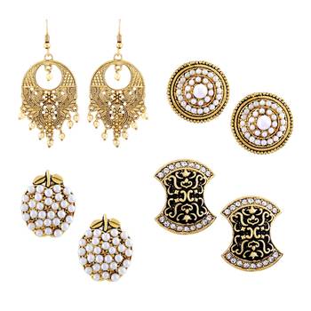 Divine Dangle & Drop Gold Plated Combo Of 4 Earring For Women 1
