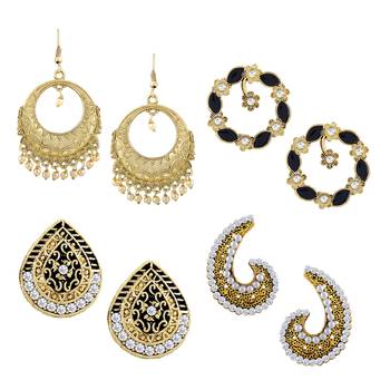 Gleaming Dangle & Drop Gold Plated Combo Of 4 Earring For Women 1