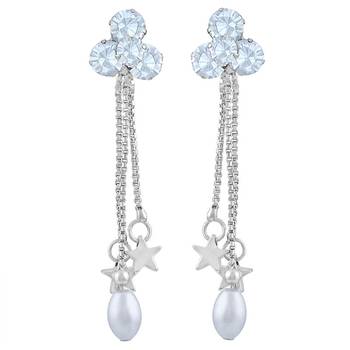 Fancy White Stone Rhodium Plated Dangle Earring For Women 1