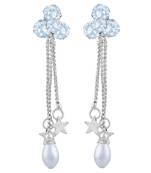 Fancy White Stone Rhodium Plated Dangle Earring For Women