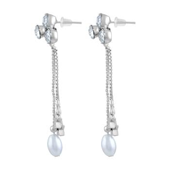 Fancy White Stone Rhodium Plated Dangle Earring For Women 2