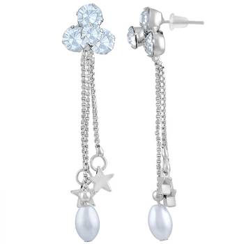 Fancy White Stone Rhodium Plated Dangle Earring For Women 3