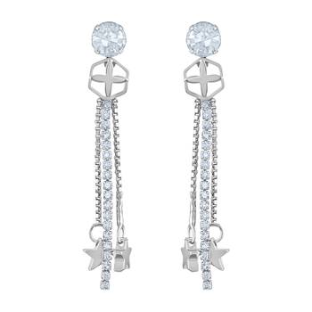 Stylish White Stone Rhodium Plated Dangle Earring For Women 1