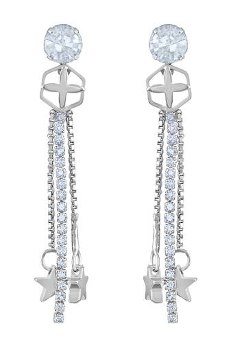 Stylish White Stone Rhodium Plated Dangle Earring For Women