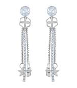 Stylish White Stone Rhodium Plated Dangle Earring For Women