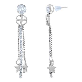 Stylish White Stone Rhodium Plated Dangle Earring For Women 3