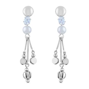 Modern White Stone Rhodium Plated Dangle Earring For Women 1