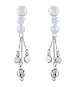 Modern White Stone Rhodium Plated Dangle Earring For Women