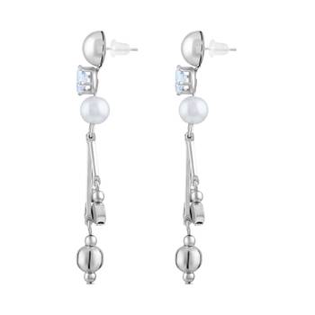 Modern White Stone Rhodium Plated Dangle Earring For Women 2