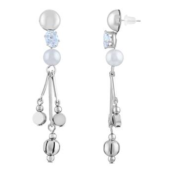 Modern White Stone Rhodium Plated Dangle Earring For Women 3