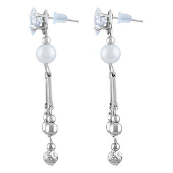 Dazzling White Stone Rhodium Plated Dangle Earring For Women 2