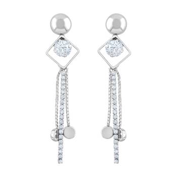 Modern White Stone Rhodium Plated Dangle Earring For Women 1
