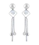 Modern White Stone Rhodium Plated Dangle Earring For Women