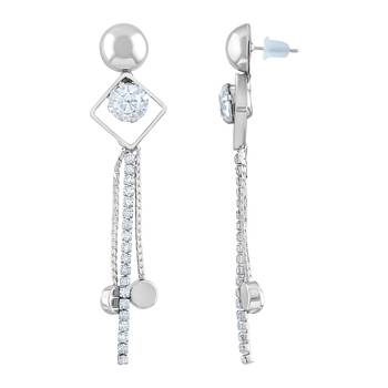 Modern White Stone Rhodium Plated Dangle Earring For Women 3