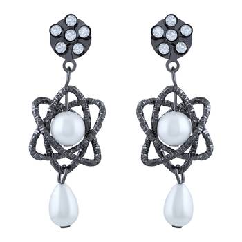 Fancy White Stone Oxidised Dangle Earring For Women 1