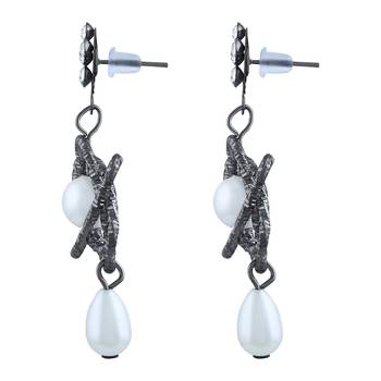 Fancy White Stone Oxidised Dangle Earring For Women 2