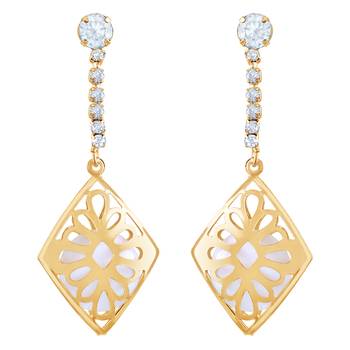 Fancy White Stone Gold Plated Dangle Earring For Women 1