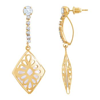 Fancy White Stone Gold Plated Dangle Earring For Women 3