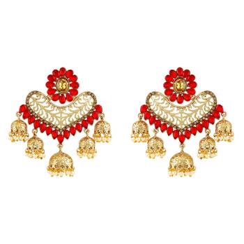 Ethnic Red Kundan Gold Plated Jhumki Earring For Women 1
