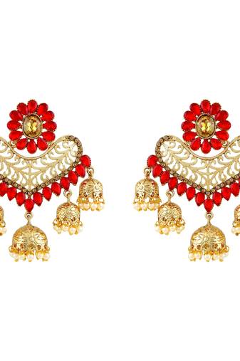 Ethnic Red Kundan Gold Plated Jhumki Earring For Women