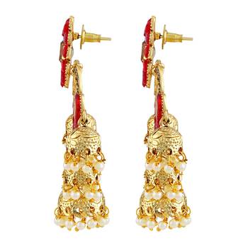Ethnic Red Kundan Gold Plated Jhumki Earring For Women 2