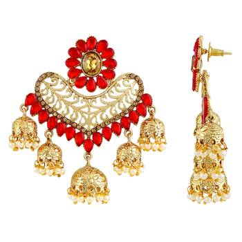 Ethnic Red Kundan Gold Plated Jhumki Earring For Women 3