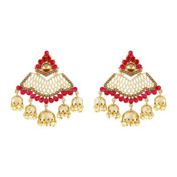 Ethnic Pink Kundan Gold Plated Jhumki Earring For Women 1