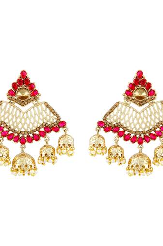 Ethnic Pink Kundan Gold Plated Jhumki Earring For Women
