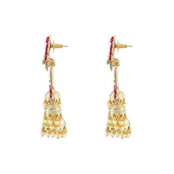 Ethnic Pink Kundan Gold Plated Jhumki Earring For Women 2