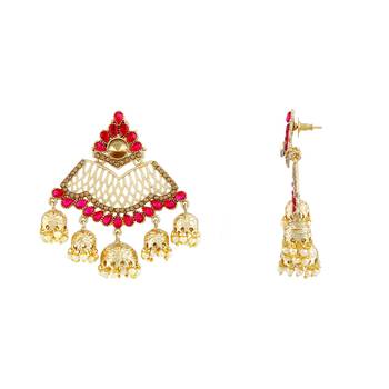 Ethnic Pink Kundan Gold Plated Jhumki Earring For Women 3
