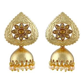 Pretty Cream Kundan Gold Plated Jhumki Earring For Women 1