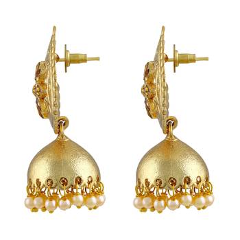 Pretty Cream Kundan Gold Plated Jhumki Earring For Women 2