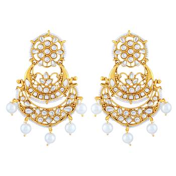Fancy White Kundan Gold Plated Dangle Earring For Women 1