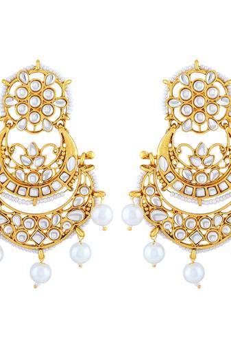Fancy White Kundan Gold Plated Dangle Earring For Women