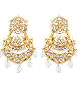 Fancy White Kundan Gold Plated Dangle Earring For Women