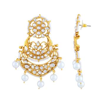 Fancy White Kundan Gold Plated Dangle Earring For Women 3