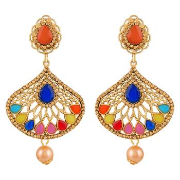 Pretty Multy Color Kundan Gold Plated Dangle Earring For Women 1