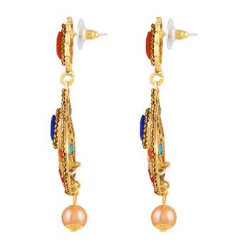 Pretty Multy Color Kundan Gold Plated Dangle Earring For Women 2