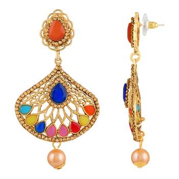 Pretty Multy Color Kundan Gold Plated Dangle Earring For Women 3
