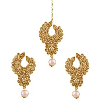 Modern Lct Stone Gold Plated Chandbali Earring With Maang Tikka For Women 1