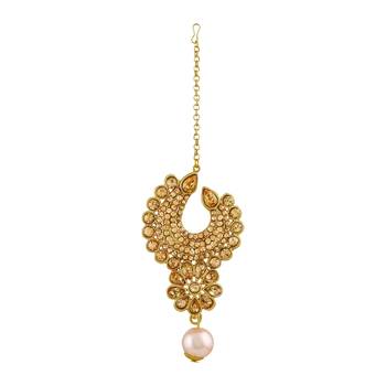 Modern Lct Stone Gold Plated Chandbali Earring With Maang Tikka For Women 3