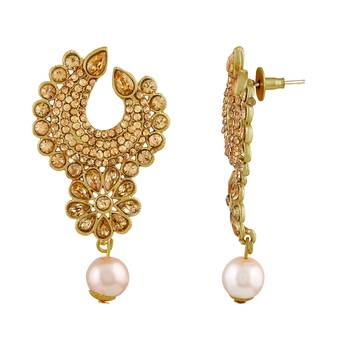 Modern Lct Stone Gold Plated Chandbali Earring With Maang Tikka For Women 4