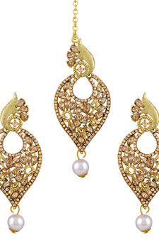 Royal Lct Stone Gold Plated Dangle Earring With Maang Tikka For Women